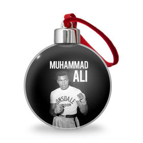 Ёлочный шар с принтом Muhammad Ali в Тюмени, Пластик | Диаметр: 77 мм | Тематика изображения на принте: ali | boxing | muhammad ali |   |  muhammad |  бокс | али | боксер | мухамад. мухаммад | мухаммед | мухаммед али