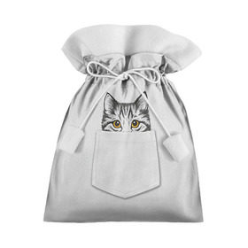 Подарочный 3D мешок с принтом Кот в кармане 2 в Тюмени, 100% полиэстер | Размер: 29*39 см | animals | cat | kitty | животные | кот | котик