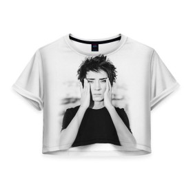 Женская футболка 3D укороченная с принтом Zemfira в Тюмени, 100% полиэстер | круглая горловина, длина футболки до линии талии, рукава с отворотами | zemfira | земфира | рок | русский рок