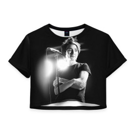 Женская футболка 3D укороченная с принтом Земфира в Тюмени, 100% полиэстер | круглая горловина, длина футболки до линии талии, рукава с отворотами | zemfira | земфира | рок | русский рок