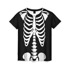 Женская футболка 3D с принтом Скелет в Тюмени, 100% полиэфир ( синтетическое хлопкоподобное полотно) | прямой крой, круглый вырез горловины, длина до линии бедер | bones | halloween | кости | костюм | прикол | прикольная картинка | скелет | тело | хеллоуин
