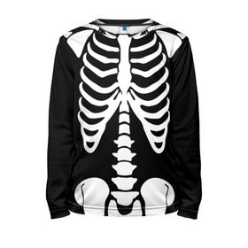 Детский лонгслив 3D с принтом Скелет в Тюмени, 100% полиэстер | длинные рукава, круглый вырез горловины, полуприлегающий силуэт
 | Тематика изображения на принте: bones | halloween | кости | костюм | прикол | прикольная картинка | скелет | тело | хеллоуин