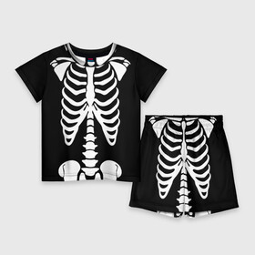 Детский костюм с шортами 3D с принтом Скелет в Тюмени,  |  | Тематика изображения на принте: bones | halloween | кости | костюм | прикол | прикольная картинка | скелет | тело | хеллоуин