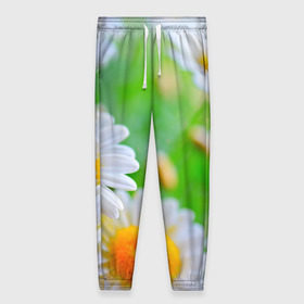 Женские брюки 3D с принтом Ромашки в Тюмени, полиэстер 100% | прямой крой, два кармана без застежек по бокам, с мягкой трикотажной резинкой на поясе и по низу штанин. В поясе для дополнительного комфорта — широкие завязки | фото | цветы