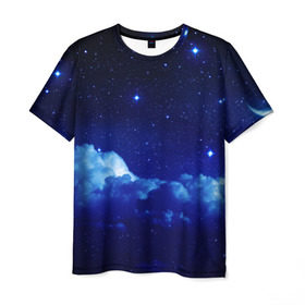 Мужская футболка 3D с принтом Звёздное небо в Тюмени, 100% полиэфир | прямой крой, круглый вырез горловины, длина до линии бедер | Тематика изображения на принте: звезды | луна | месяц | ночь