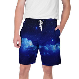 Мужские шорты 3D с принтом Звёздное небо в Тюмени,  полиэстер 100% | прямой крой, два кармана без застежек по бокам. Мягкая трикотажная резинка на поясе, внутри которой широкие завязки. Длина чуть выше колен | Тематика изображения на принте: звезды | луна | месяц | ночь