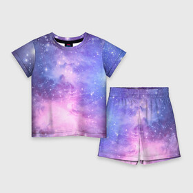 Детский костюм с шортами 3D с принтом Галактика в Тюмени,  |  | вселенная | галактика | звёзды | камета | космос | метеориты | метеоры | млечный путь | орбита | планеты | солнечная система