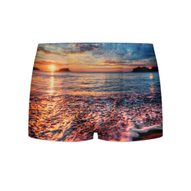 Мужские трусы 3D с принтом Sunset в Тюмени, 50% хлопок, 50% полиэстер | классическая посадка, на поясе мягкая тканевая резинка | Тематика изображения на принте: закат | море | океан | пена | песок | пляж | прибой | прилив | рассвет