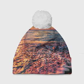 Шапка 3D c помпоном с принтом Sunset в Тюмени, 100% полиэстер | универсальный размер, печать по всей поверхности изделия | закат | море | океан | пена | песок | пляж | прибой | прилив | рассвет