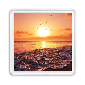 Магнит 55*55 с принтом Закат в Тюмени, Пластик | Размер: 65*65 мм; Размер печати: 55*55 мм | sunset | жара | закат | зной | косяк | лето | море | облака | океан | отдых | пена | песок | пляж | прибой | прилив | рассвет | солнце | стая птиц