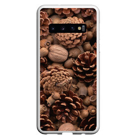 Чехол для Samsung Galaxy S10 с принтом Шишки и орешки в Тюмени, Силикон | Область печати: задняя сторона чехла, без боковых панелей | дуб | ёлка | ель | жёлудь | иголки | кедр | лес | орех | орешки | осень | сосна | шишки