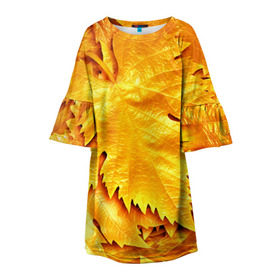 Детское платье 3D с принтом Золотая осень в Тюмени, 100% полиэстер | прямой силуэт, чуть расширенный к низу. Круглая горловина, на рукавах — воланы | Тематика изображения на принте: жёлтый | золотой | клён | красота | листва | листья | наряд | осень | осина | покров | природа