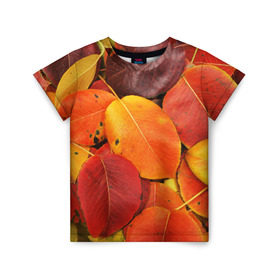 Детская футболка 3D с принтом Осенний покров в Тюмени, 100% гипоаллергенный полиэфир | прямой крой, круглый вырез горловины, длина до линии бедер, чуть спущенное плечо, ткань немного тянется | Тематика изображения на принте: жёлтый | золотой | красный | листва | листья | осень