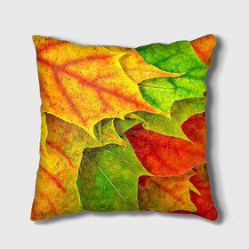 Подушка 3D с принтом Осенний наряд в Тюмени, наволочка – 100% полиэстер, наполнитель – холлофайбер (легкий наполнитель, не вызывает аллергию). | состоит из подушки и наволочки. Наволочка на молнии, легко снимается для стирки | жёлтый | зелёный | красный | листва | листья | оранжевый