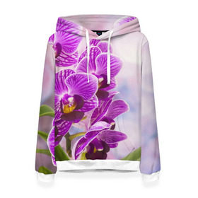 Женская толстовка 3D с принтом Божественная орхидея в Тюмени, 100% полиэстер  | двухслойный капюшон со шнурком для регулировки, мягкие манжеты на рукавах и по низу толстовки, спереди карман-кенгуру с мягким внутренним слоем. | 8 марта | букет | весна | красота | куст | лето | орхидея | подарок | сиреневый цвет | цветок | шикарный цветочек