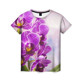 Женская футболка 3D с принтом Божественная орхидея в Тюмени, 100% полиэфир ( синтетическое хлопкоподобное полотно) | прямой крой, круглый вырез горловины, длина до линии бедер | 8 марта | букет | весна | красота | куст | лето | орхидея | подарок | сиреневый цвет | цветок | шикарный цветочек
