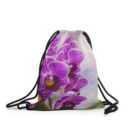 Рюкзак-мешок 3D с принтом Божественная орхидея в Тюмени, 100% полиэстер | плотность ткани — 200 г/м2, размер — 35 х 45 см; лямки — толстые шнурки, застежка на шнуровке, без карманов и подкладки | 8 марта | букет | весна | красота | куст | лето | орхидея | подарок | сиреневый цвет | цветок | шикарный цветочек