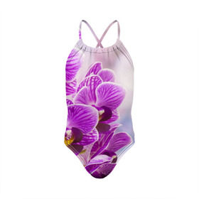 Детский купальник 3D с принтом Божественная орхидея в Тюмени, Полиэстер 85%, Спандекс 15% | Слитный крой, подклад по переду изделия, узкие бретели | 8 марта | букет | весна | красота | куст | лето | орхидея | подарок | сиреневый цвет | цветок | шикарный цветочек