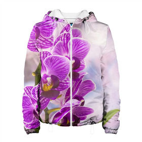Женская куртка 3D с принтом Божественная орхидея в Тюмени, ткань верха — 100% полиэстер, подклад — флис | прямой крой, подол и капюшон оформлены резинкой с фиксаторами, два кармана без застежек по бокам, один большой потайной карман на груди. Карман на груди застегивается на липучку | 8 марта | букет | весна | красота | куст | лето | орхидея | подарок | сиреневый цвет | цветок | шикарный цветочек