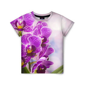 Детская футболка 3D с принтом Божественная орхидея в Тюмени, 100% гипоаллергенный полиэфир | прямой крой, круглый вырез горловины, длина до линии бедер, чуть спущенное плечо, ткань немного тянется | 8 марта | букет | весна | красота | куст | лето | орхидея | подарок | сиреневый цвет | цветок | шикарный цветочек