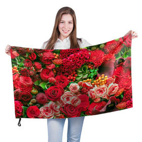 Флаг 3D с принтом Роскошный букет в Тюмени, 100% полиэстер | плотность ткани — 95 г/м2, размер — 67 х 109 см. Принт наносится с одной стороны | 8 марта | блеск | гвоздики | красный | красота | невероятный | огромный букет | пёстрый | праздник | розы | роскошный | цветы | шикарный