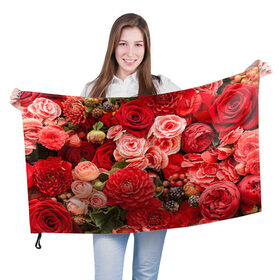 Флаг 3D с принтом Шикарный букет в Тюмени, 100% полиэстер | плотность ткани — 95 г/м2, размер — 67 х 109 см. Принт наносится с одной стороны | 8 марта | блеск | гвоздики | красный | красота | невероятный | огромный букет | пёстрый | праздник | розы | роскошный | цветы | шикарный