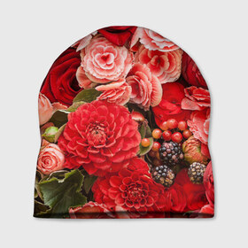 Шапка 3D с принтом Шикарный букет в Тюмени, 100% полиэстер | универсальный размер, печать по всей поверхности изделия | 8 марта | блеск | гвоздики | красный | красота | невероятный | огромный букет | пёстрый | праздник | розы | роскошный | цветы | шикарный