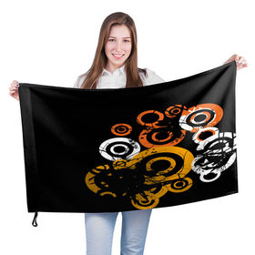 Флаг 3D с принтом Арт круги в Тюмени, 100% полиэстер | плотность ткани — 95 г/м2, размер — 67 х 109 см. Принт наносится с одной стороны | белый | жёлтый | круги | оранжевый | узоры | цвета | чёрный