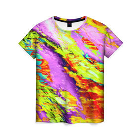 Женская футболка 3D с принтом Акварельные краски в Тюмени, 100% полиэфир ( синтетическое хлопкоподобное полотно) | прямой крой, круглый вырез горловины, длина до линии бедер | абстракция | абстракция красок | краска | цветные