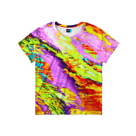 Детская футболка 3D с принтом Акварельные краски в Тюмени, 100% гипоаллергенный полиэфир | прямой крой, круглый вырез горловины, длина до линии бедер, чуть спущенное плечо, ткань немного тянется | абстракция | абстракция красок | краска | цветные