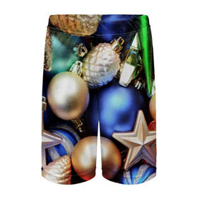 Детские спортивные шорты 3D с принтом Игрушки на ёлку в Тюмени,  100% полиэстер
 | пояс оформлен широкой мягкой резинкой, ткань тянется
 | Тематика изображения на принте: новогодний | рождество | шарики