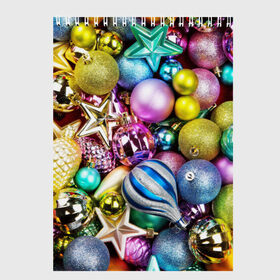 Скетчбук с принтом Новый год в Тюмени, 100% бумага
 | 48 листов, плотность листов — 100 г/м2, плотность картонной обложки — 250 г/м2. Листы скреплены сверху удобной пружинной спиралью | елочные | игрушки | новогодний | разноцветный | рождество | украшения