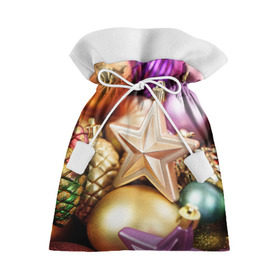 Подарочный 3D мешок с принтом Игрушки с ёлки в Тюмени, 100% полиэстер | Размер: 29*39 см | Тематика изображения на принте: новогодний | рождество | шарики