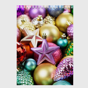 Скетчбук с принтом Новогодние игрушки в Тюмени, 100% бумага
 | 48 листов, плотность листов — 100 г/м2, плотность картонной обложки — 250 г/м2. Листы скреплены сверху удобной пружинной спиралью | новогодний | рождество | шарики