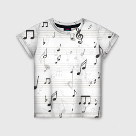 Детская футболка 3D с принтом ноты в Тюмени, 100% гипоаллергенный полиэфир | прямой крой, круглый вырез горловины, длина до линии бедер, чуть спущенное плечо, ткань немного тянется | музыка | ноты | струны