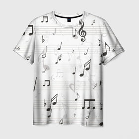 Мужская футболка 3D с принтом ноты в Тюмени, 100% полиэфир | прямой крой, круглый вырез горловины, длина до линии бедер | музыка | ноты | струны