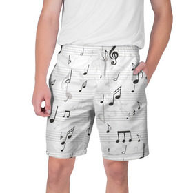 Мужские шорты 3D с принтом ноты в Тюмени,  полиэстер 100% | прямой крой, два кармана без застежек по бокам. Мягкая трикотажная резинка на поясе, внутри которой широкие завязки. Длина чуть выше колен | музыка | ноты | струны