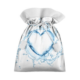 Подарочный 3D мешок с принтом Водяное сердце в Тюмени, 100% полиэстер | Размер: 29*39 см | Тематика изображения на принте: брызги | вода | жидкость | капли | кольцо | круг | сердце | синий