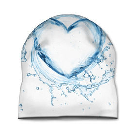 Шапка 3D с принтом Водяное сердце в Тюмени, 100% полиэстер | универсальный размер, печать по всей поверхности изделия | Тематика изображения на принте: брызги | вода | жидкость | капли | кольцо | круг | сердце | синий