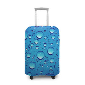 Чехол для чемодана 3D с принтом Капли воды в Тюмени, 86% полиэфир, 14% спандекс | двустороннее нанесение принта, прорези для ручек и колес | вода | дождь | жидкость | капли | конденсат | роса | синий фон