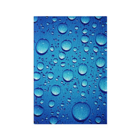 Обложка для паспорта матовая кожа с принтом Капли воды в Тюмени, натуральная матовая кожа | размер 19,3 х 13,7 см; прозрачные пластиковые крепления | вода | дождь | жидкость | капли | конденсат | роса | синий фон