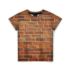 Детская футболка 3D с принтом Кирпичи в Тюмени, 100% гипоаллергенный полиэфир | прямой крой, круглый вырез горловины, длина до линии бедер, чуть спущенное плечо, ткань немного тянется | бетон | камень | кирпич | мощь | стена | строительство | стройка | цемент