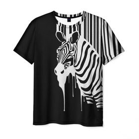 Мужская футболка 3D с принтом Зебра в Тюмени, 100% полиэфир | прямой крой, круглый вырез горловины, длина до линии бедер | граффити | зебра | искусство | прикольные картинки | чёрно белое