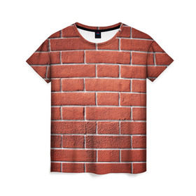 Женская футболка 3D с принтом Красный кирпич в Тюмени, 100% полиэфир ( синтетическое хлопкоподобное полотно) | прямой крой, круглый вырез горловины, длина до линии бедер | бетон | камень | кирпич | мощь | стена | строительство | стройка | цемент