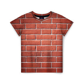 Детская футболка 3D с принтом Красный кирпич в Тюмени, 100% гипоаллергенный полиэфир | прямой крой, круглый вырез горловины, длина до линии бедер, чуть спущенное плечо, ткань немного тянется | бетон | камень | кирпич | мощь | стена | строительство | стройка | цемент