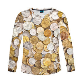 Женский лонгслив 3D с принтом Российские монетки в Тюмени, 100% полиэстер | длинные рукава, круглый вырез горловины, полуприлегающий силуэт | money | валюта | деньги | копейка | лавэ | мелочёвка | мелочь | монетки | монеты | россия | рубль | филки