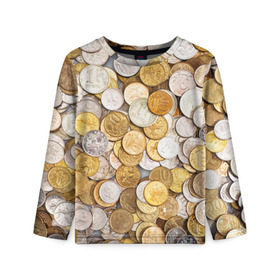 Детский лонгслив 3D с принтом Российские монетки в Тюмени, 100% полиэстер | длинные рукава, круглый вырез горловины, полуприлегающий силуэт
 | Тематика изображения на принте: money | валюта | деньги | копейка | лавэ | мелочёвка | мелочь | монетки | монеты | россия | рубль | филки