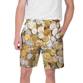 Мужские шорты 3D с принтом Российские монетки в Тюмени,  полиэстер 100% | прямой крой, два кармана без застежек по бокам. Мягкая трикотажная резинка на поясе, внутри которой широкие завязки. Длина чуть выше колен | money | валюта | деньги | копейка | лавэ | мелочёвка | мелочь | монетки | монеты | россия | рубль | филки