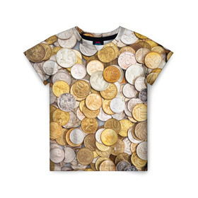Детская футболка 3D с принтом Российские монетки в Тюмени, 100% гипоаллергенный полиэфир | прямой крой, круглый вырез горловины, длина до линии бедер, чуть спущенное плечо, ткань немного тянется | money | валюта | деньги | копейка | лавэ | мелочёвка | мелочь | монетки | монеты | россия | рубль | филки