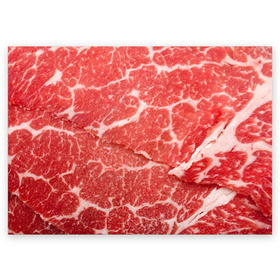Поздравительная открытка с принтом Кусок мяса в Тюмени, 100% бумага | плотность бумаги 280 г/м2, матовая, на обратной стороне линовка и место для марки
 | баранина | бекон | белок | говядина | еда | жилы | кровь | кусок | мощь | мышцы | мясо | нарезка | отбивная | пища | протеин | свинина | сила | телятина | туша | филе | хрящи